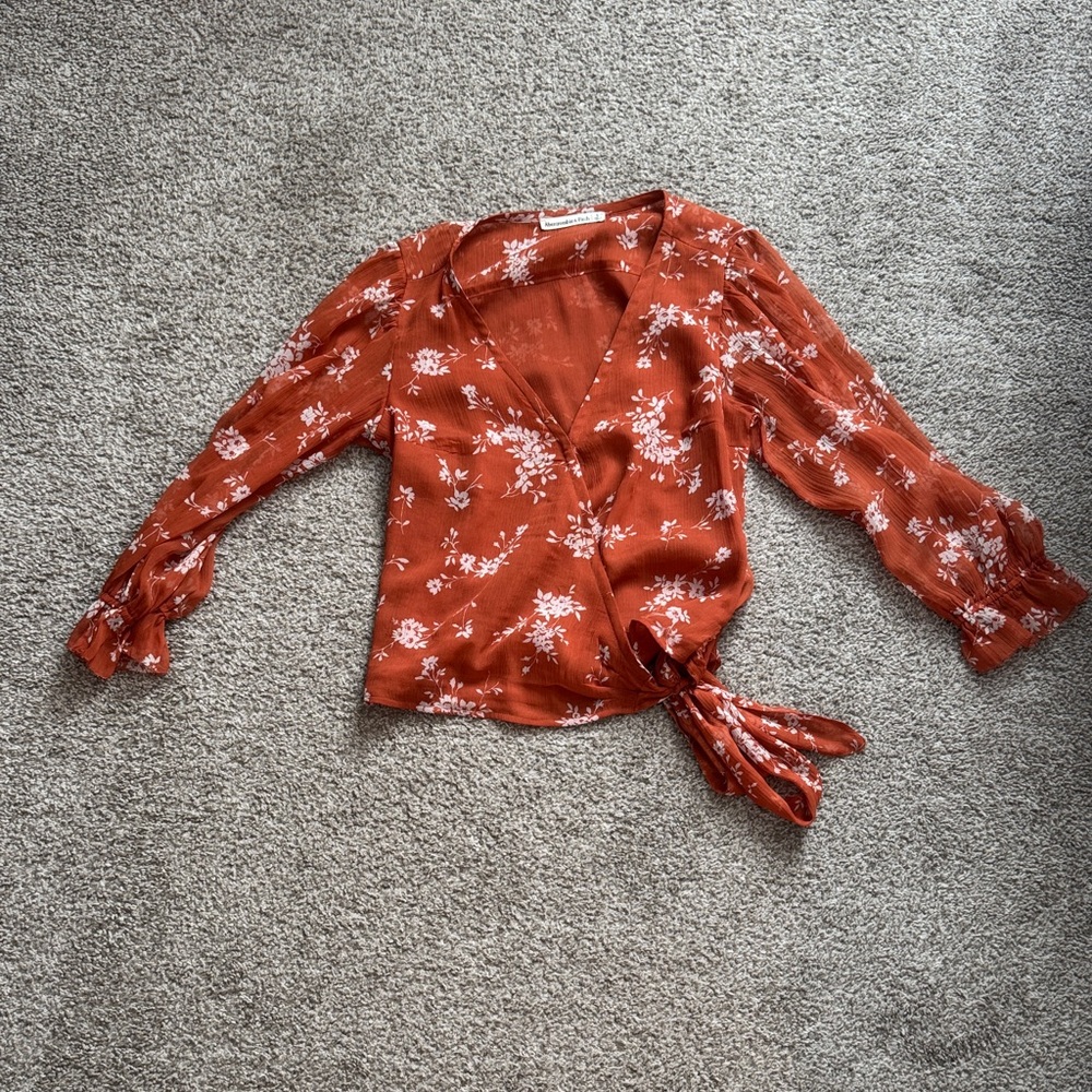 Floral Wrap Top in Rust